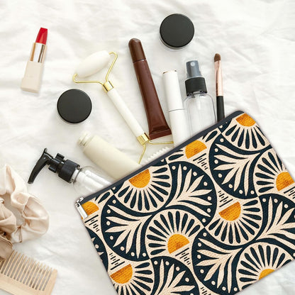 jyunsoeng Boho Cosmetic Bag Sunset Leaf Aesthetic Zipper Makeup Pouch Small Makeup Bag (1Pcs)