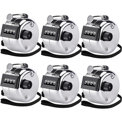 KTRIO Pack of 6 Handheld Tally Counter, 4-Digit Clicker Counter for Knitting Stitch & Golf, Mechanical Pitch Counter for Coaching, Fishing, Lap, People Counting, Fidget & Toddler, Silver