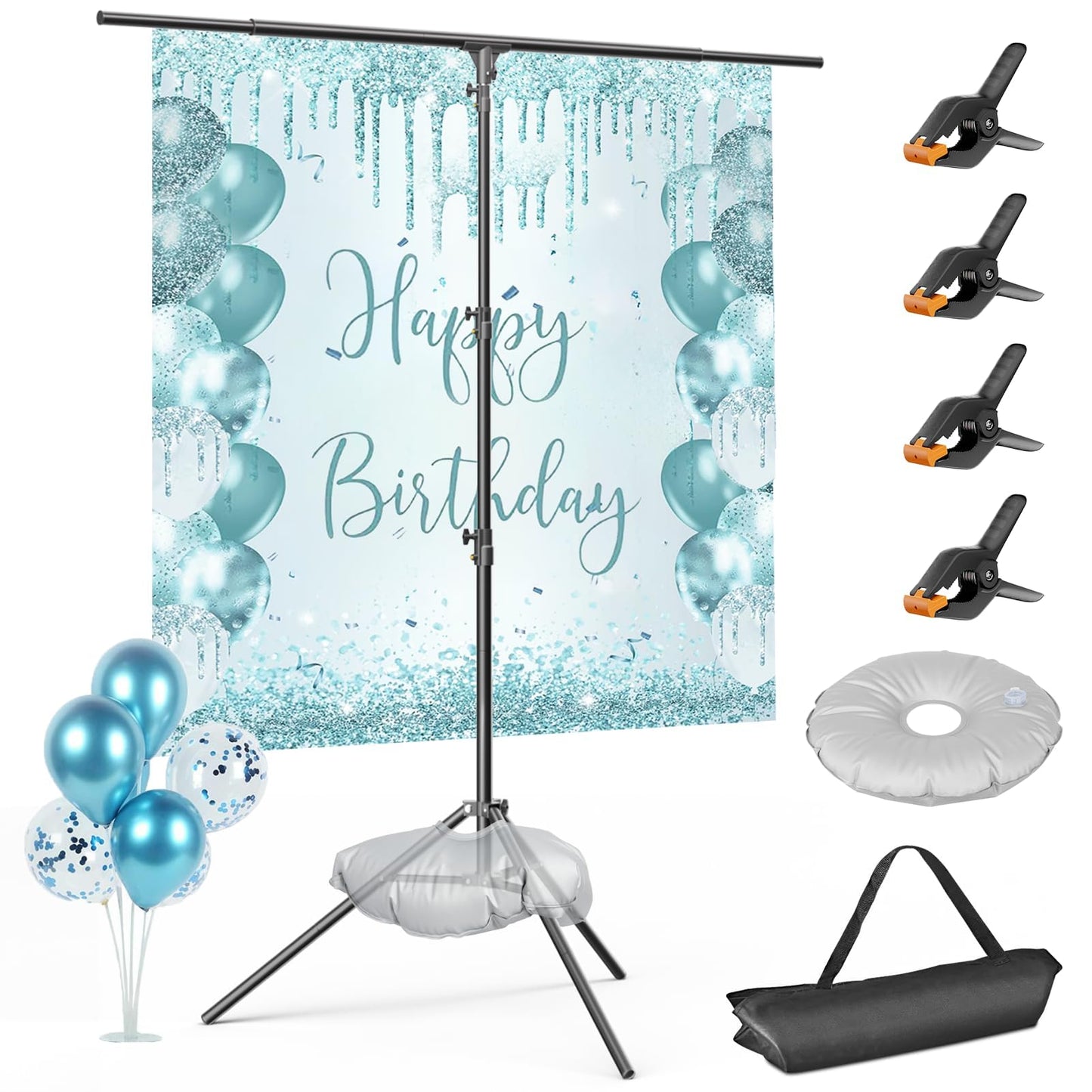 EMART T Shape Backdrop Stand 8.5x5ft, Adjustable Green Screen Photo Banner Holder with Water Bag and 4 Clamps Photography Background Support Kit for Parties, Photoshoot, Balloon