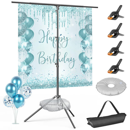 EMART T Shape Backdrop Stand 8.5x5ft, Adjustable Green Screen Photo Banner Holder with Water Bag and 4 Clamps Photography Background Support Kit for Parties, Photoshoot, Balloon