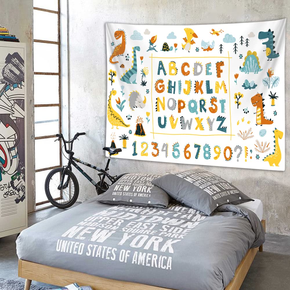 Alphabet Poster Tapestry for Kids Boys Girls Bedroom, ABC Learning for Toddlers Cute Dinosaur Art Educational Tapestries Wall Hanging Classroom Living Room Office Decor 60X40"