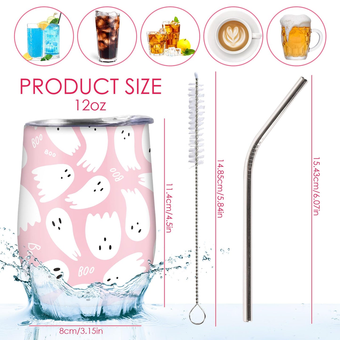 JarThenaAMCS Halloween Wine Tumbler with Straw and Lid Ghost Stainless Steel Travel Coffee Tumbler Mug for Women Girlfriend Besties Wife Lover Spouse Gifts