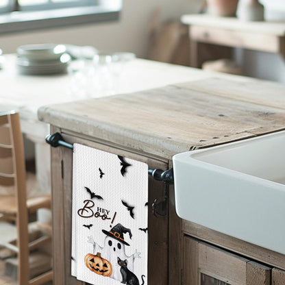 Foggolight Ghost Pumpkins Bats Cat Hey Boo Halloween Waffle Weave Kitchen Towels, 16x24 Inches