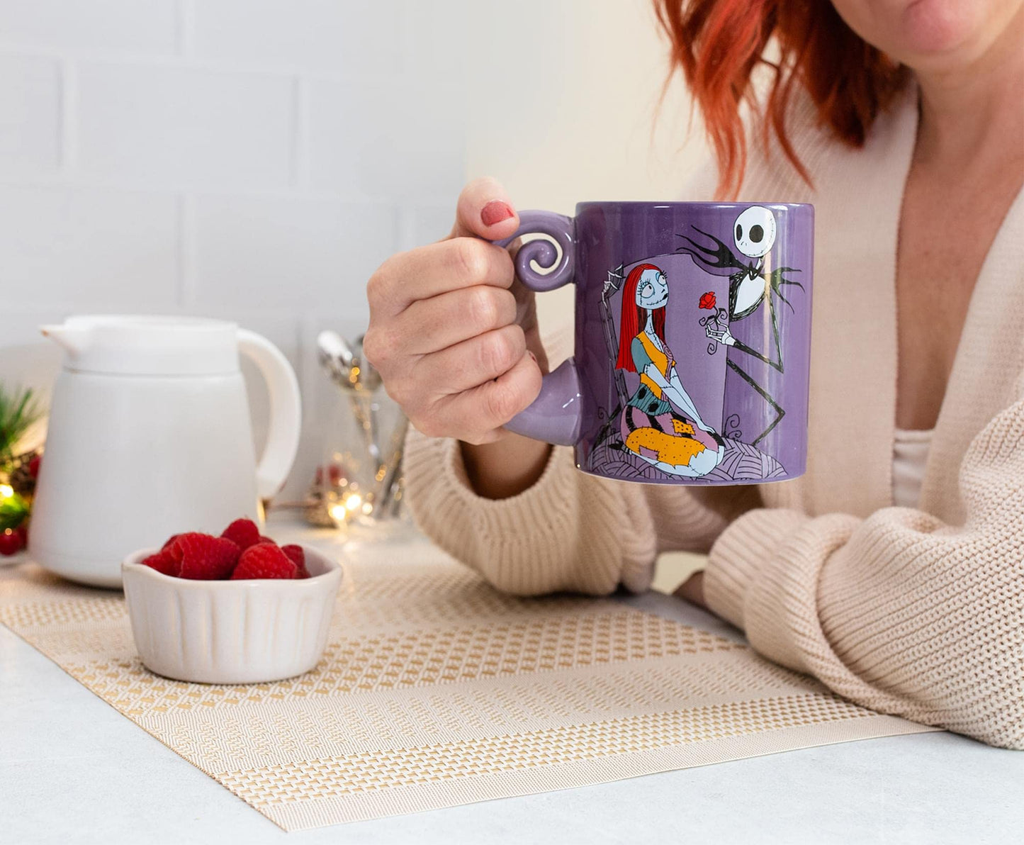 Nightmare Before Christmas Disney The Jack & Sally Spiral Handle Ceramic Mug | BPA-Free Large Coffee Cup For Beverages, Home & Kitchen Essentials | Halloween Gifts and Collectibles | Holds 20 Ounces