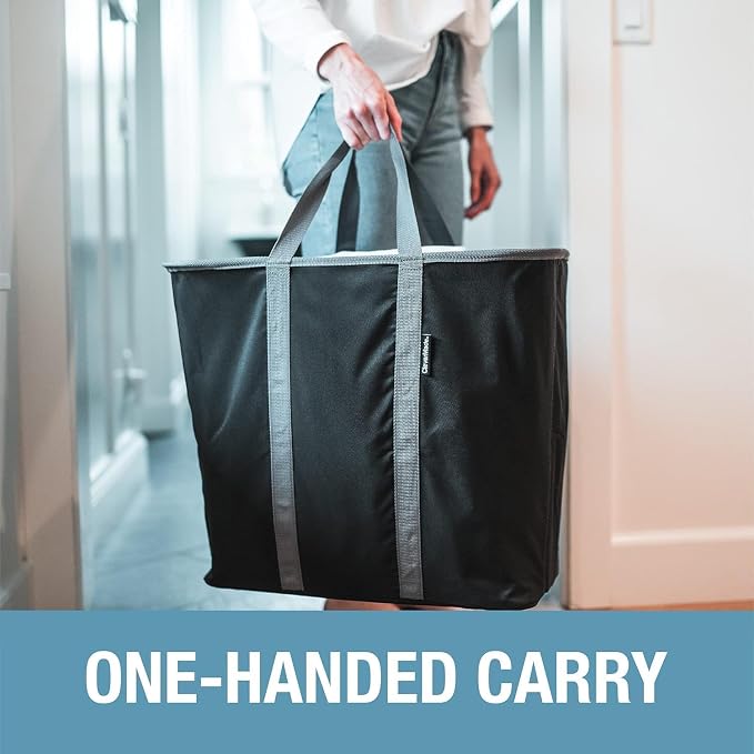 CleverMade Collapsible Laundry Caddy – Foldable Laundry Hamper & Tote, XXL 64L Pop-Up Laundry Basket with Handles, Space-Saving Laundry Organizer for Home, Dorm, Closet & Travel, 2 Pack - Denim Gray