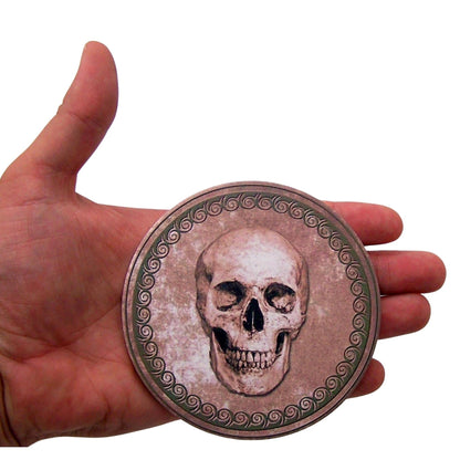 Wowser Gothic Kitchen & Bar Decor- Skull Engraved Coaster Set with Holder, 4.5 Inches, Set of 4