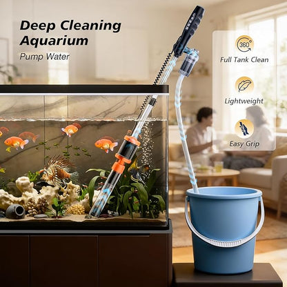 AKKEE Aquarium Vacuum Gravel Cleaner Handle Control, 8 in 1 Multifunctional 36W Electric Fish Tank Cleaner Vacuum for Automatic Water Change, Wash Sand, Water Circulation and Timed Off
