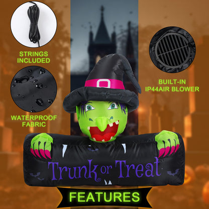Colingmill 4.3ft Halloween Trunk or Treat Car Decoration Inflatable with Built-in LED Blow up Halloween Inflatable Witch Cat Pumpkin Outdoor Decor for SUV Yard Holiday Party Decor(Witch)