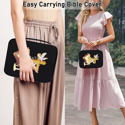 Bible Cover for Women & Men, Bibles Study Supplies Covers with Zipper for Journaling Accessories Kits-Book Carrying Travel Case for Teens Black Tote Church Bag for Bible Study