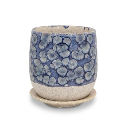 Chralji GIFTWARE 6 in Ceramic Plant Pot with Saucer，Indoor Plant Pot for Plants, Flower Pot with Drainage，Reactive Glaze Blue