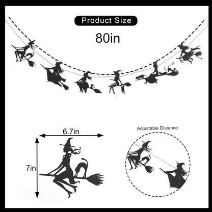 Halloween Witch Garland - Wood Witches Party Decoration, Autumn Home Witches Banner, Halloween Spooky Fireplace Decorations, Fall Bachelorette Party Vampire Decorations Supplies
