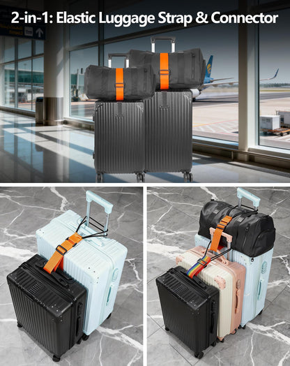 Aoahaiy Luggage Connector Straps for Suitcase, Adjustable Travel Belt for Carry on Bag, Backpack, Accessories, Thickened Elastic Add A Bag Bungee Strap, 2 Pack