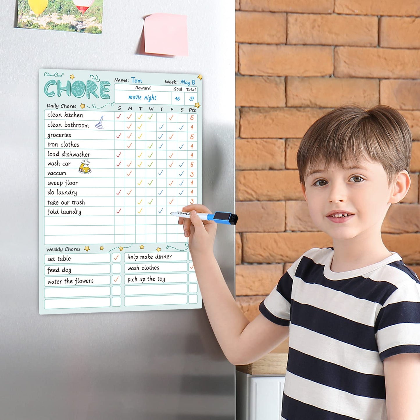 Magnetic Dry Erase Chore Chart - 8.5"x12" Behavior Responsibility Chore Board for Kids, Teenagers - 6 Extra Fine Point Markers Included - Shipped Flat 2 Pcs Blue & Green