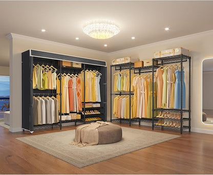 VIPEK V5C Heavy Duty Covered Clothes Rack Portable Closet Rack, Black Metal Clothing Rack with Black Upgarded Polyester Cover, Adjustable Custom Freestanding Closet Wardrobe, Max Load 800LBS