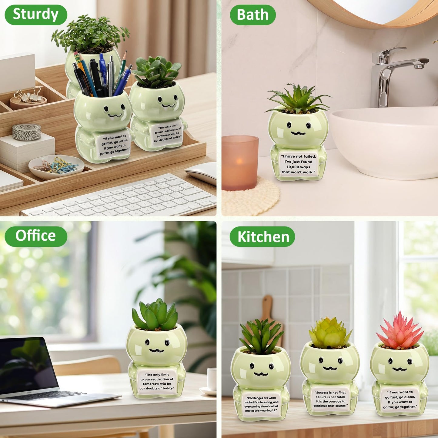 Ferrochef 6 Pack 2.95 Inch Cute Dinosaur Ceramic Succulent Planter Pots with Drainage Hole, Mini Inspirational Flower Planter Tiny Cactus Pot for Indoor Outdoor Plant, Encouragement Gift for Women Men