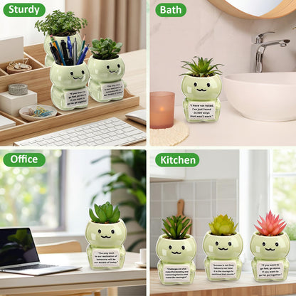 Ferrochef 6 Pack 2.95 Inch Cute Dinosaur Ceramic Succulent Planter Pots with Drainage Hole, Mini Inspirational Flower Planter Tiny Cactus Pot for Indoor Outdoor Plant, Encouragement Gift for Women Men
