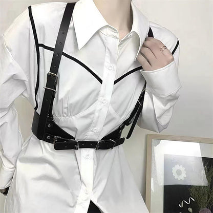 Kutocesy Women PU Leather Harness Belt with Suspenders Adjustable Punk Waist Belt for Shirts Gothic Streetwear Accessory (Brown)