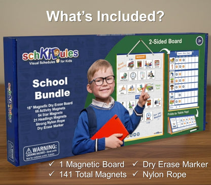SchKIDules Magnetic Visual Schedule & Progress Chart for School; 2-Sided 18” Folding Board Plus 141 Magnets for Daily Routines, Positive Behavioral Supports, Special Ed, Preschool, ADHD & Autism