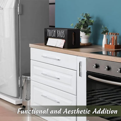 DRASTAR Trash Bag Dispenser, Trash Bag Holder Wall Mount, Wooden Trash Bag Holder for 4-8-gallon Trash Bags Roll Holder Countertop, Home Decor Under Kitchen Sink Organization