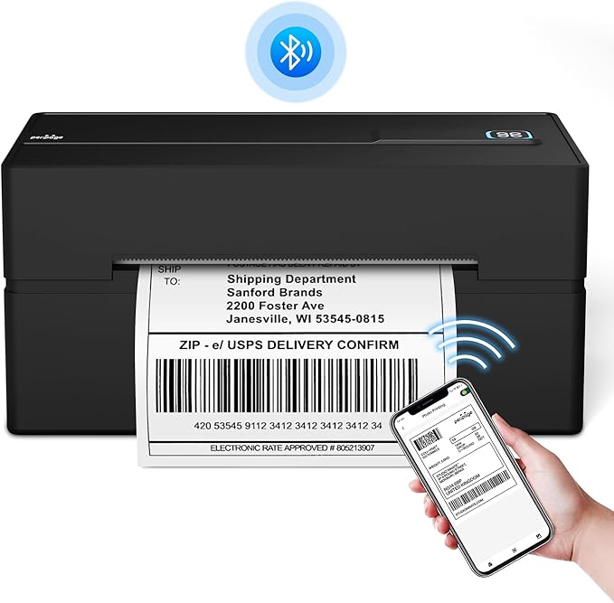 PeriPage Bluetooth Thermal Shipping Label Printer,Wireless 4x6 Shipping Label Printer for Shipping Packages,Support iPhone iPad Android Windows & Mac,Used for Amazon, Ebay,Shopify, Etsy, USPS.
