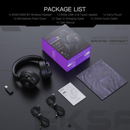 EKSA USB Gaming Headset for PC - Computer Headset with Detachable Noise Cancelling Mic, Surround‑Tuned Audio, 50MM Driver - Headphones with Microphone for PS4/PS5, Xbox One, Laptop, Office (Wireless)