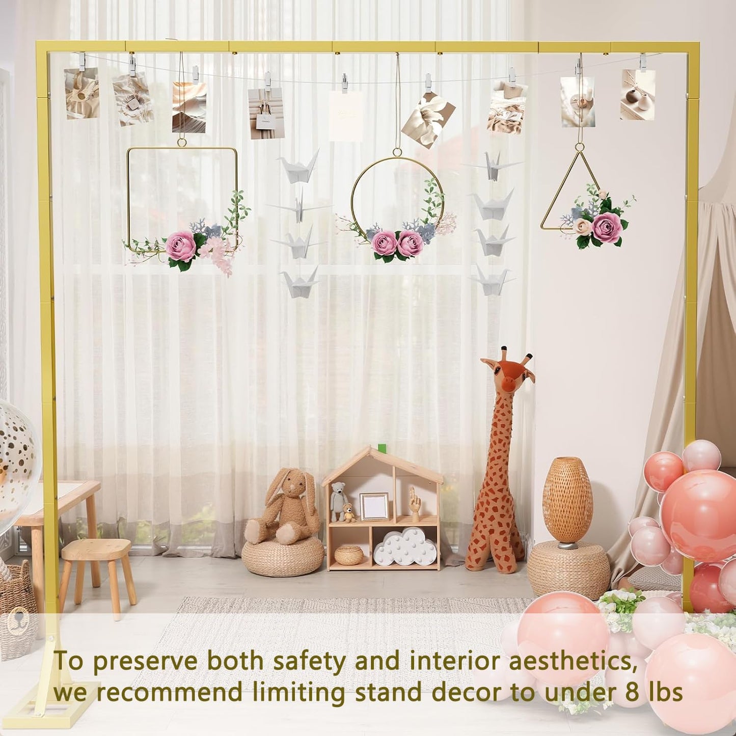 8.2FT Adjustable Backdrop Stand Kit - Square Wedding Arch & Balloon Arch for Photo Booth Background, Baby Shower, Birthday Party Decorations (Portable Frame) (Gold,8.2X 8FT)