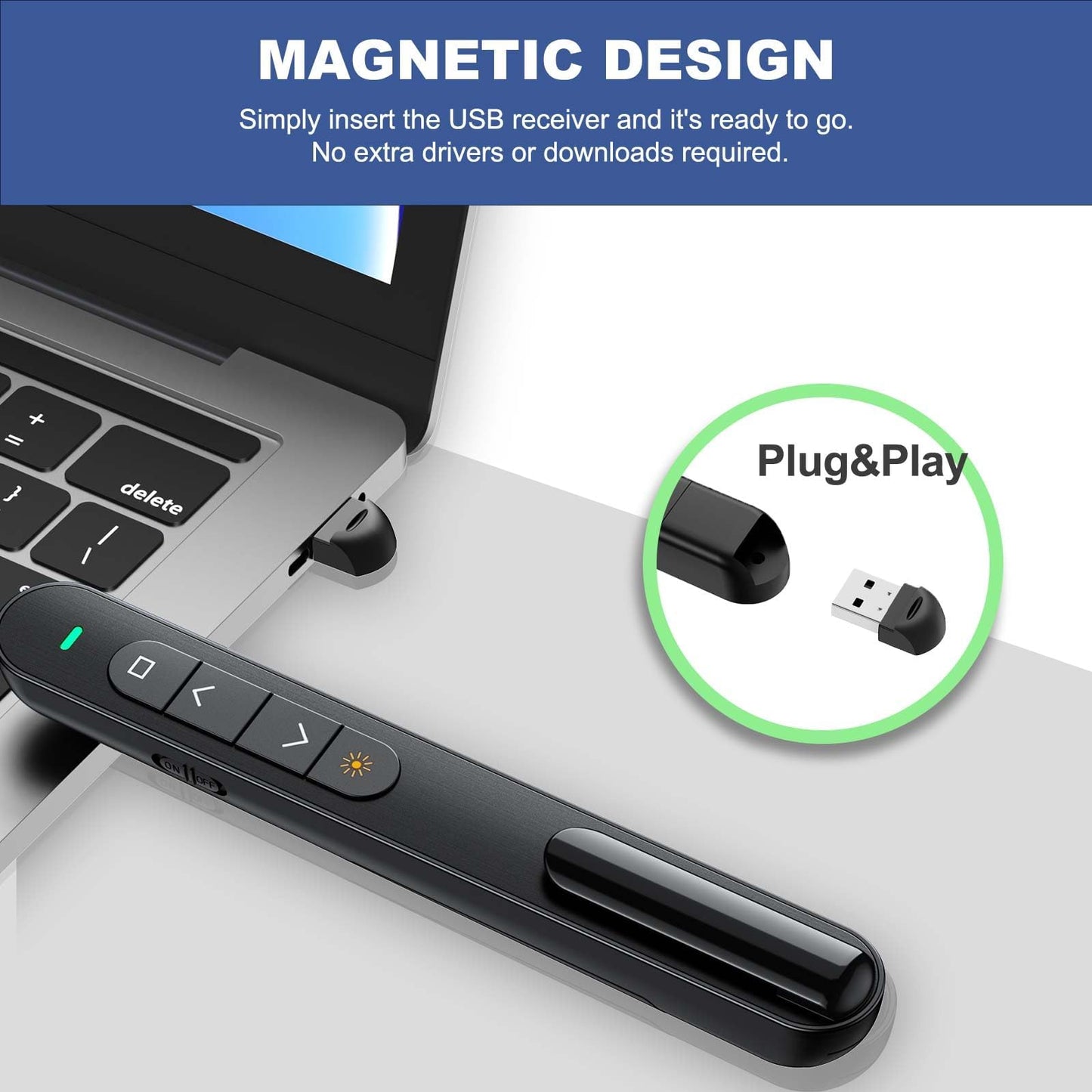 QUI 4 Pack Wireless Presenter with Volume Control, RF 2.4GHz Presentation Clicker for Google Slide/Keynote, PowerPoint Clicker Compatible with Mac/Windows