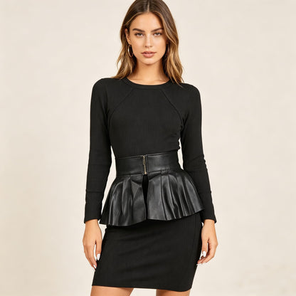 U Scinan Women's Dress Belt PU Leather Pleated Fashion Stretchy Peplum Cinch Belt Skirt Style Elastic Wide Waistband