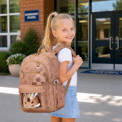 Similove Capybara Theme Backpack for School Girls, 35PCS Kids Backpack Set with School Supplies Stationery Kit Lunch Box Pencil Case, Cute Girls Bookbag for Kindergarten Elementary Student