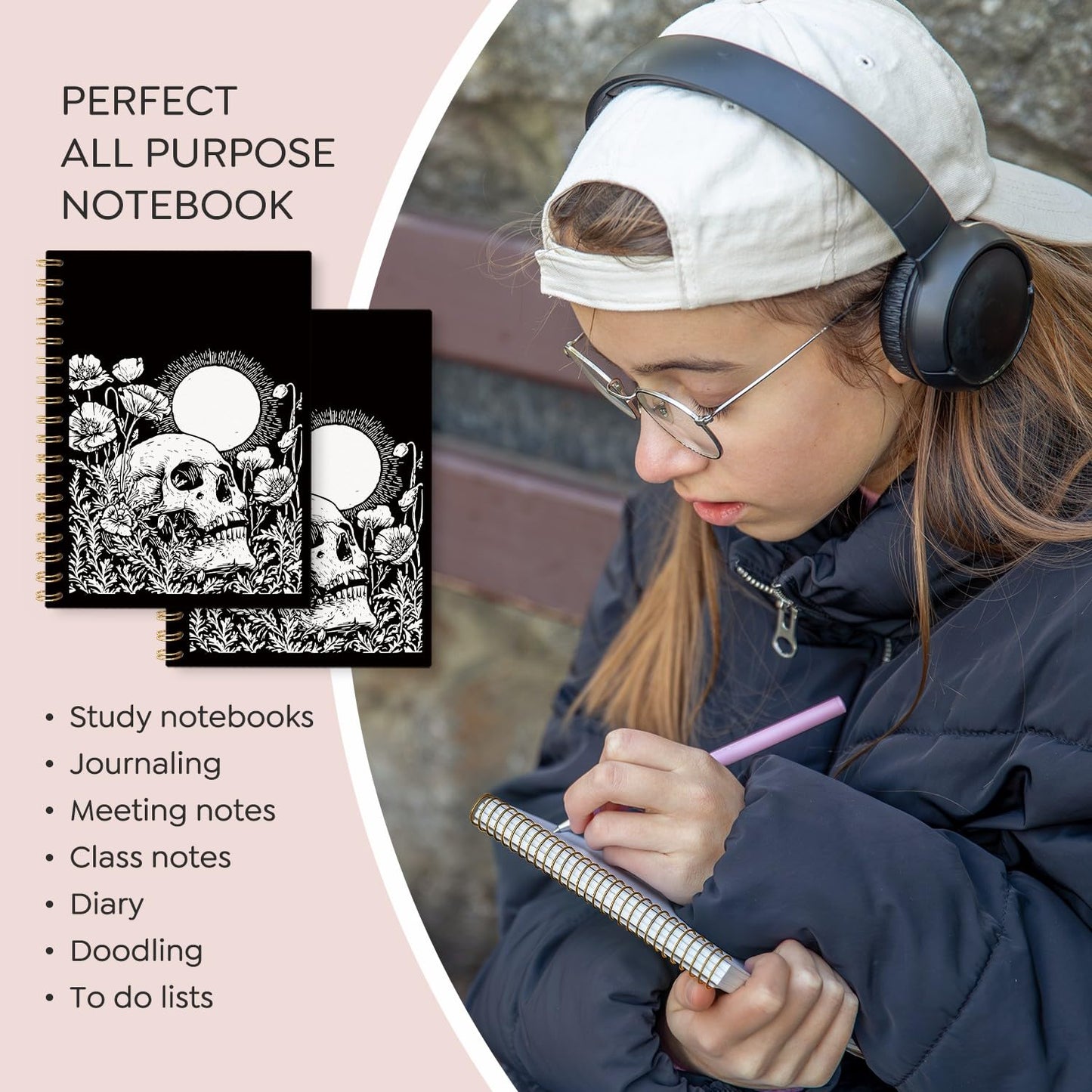 VONTP Goth Skull Spiral Notebook Journal for Office Supplies, 5.5x8.3