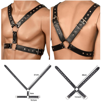HYIJCSUC Men's Leather Body Harness Punk Chest Strap Harness Belt Men's Chest Harness Belt Shoulder Strap Adjustable Buckle Body Garter Belt Cosplay Nightclub Sexy Punk Chest Clubwear