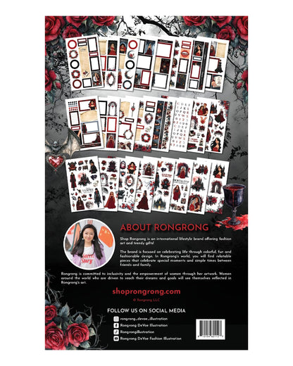 Rongrong Dark Hearts Halloween Planner Sticker Book – 24 Pages of Gothic, Vampire-Inspired Stickers – Perfect for Journals, Scrapbooks, Dark Academia & Spooky October Planner Spreads