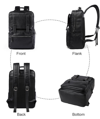 MOYYI Black Leather Backpack for Men Waterproof Fit 15.6 inch Laptop Backpack Work Commute Casual Daypack