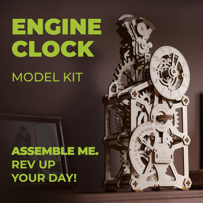 UGEARS Engine Clock 3D Wooden Puzzles for Adults – Wooden Model Kits for Adults, Mechanical Clock Kit with Moving Pistons, Steam Engine Kits, Clocks Kits for Do It Yourself, Brain Teaser 3D Puzzle