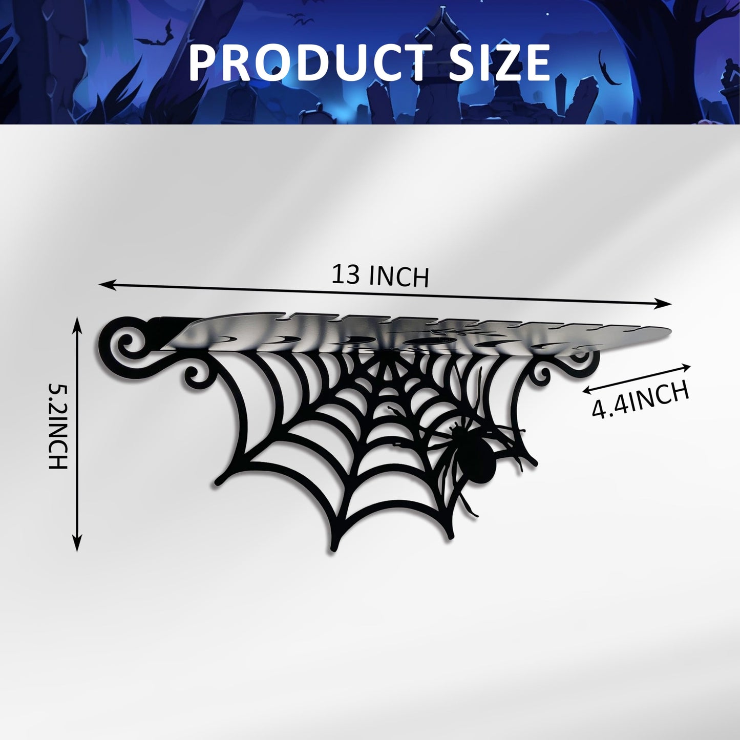 2 Pcs Gothic Metal Spiderweb Shelves - Goth Decor Shelf for Crystal Display, Black Witchy Style Spider & Luna Moth Floating Shelves - Halloween Wall Hanging Shelf - Spooky Home Decor for Room