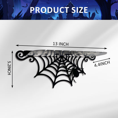 2 Pcs Gothic Metal Spiderweb Shelves - Goth Decor Shelf for Crystal Display, Black Witchy Style Spider & Luna Moth Floating Shelves - Halloween Wall Hanging Shelf - Spooky Home Decor for Room
