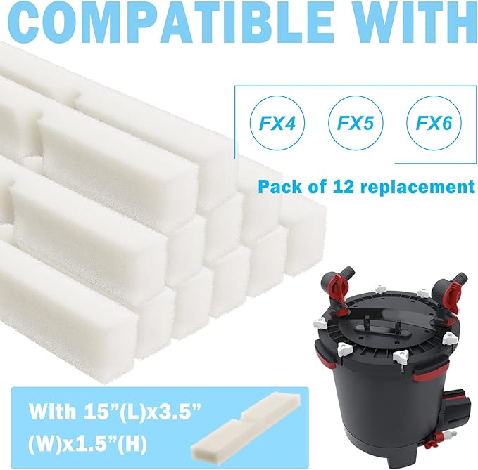 Podoy Fx4 Foam Filter Pads Replacement Compatible with Fluval FX5 / FX6 Canister Filter, Aquarium Bio Sponge Foam Filter Pads (12 Packs)