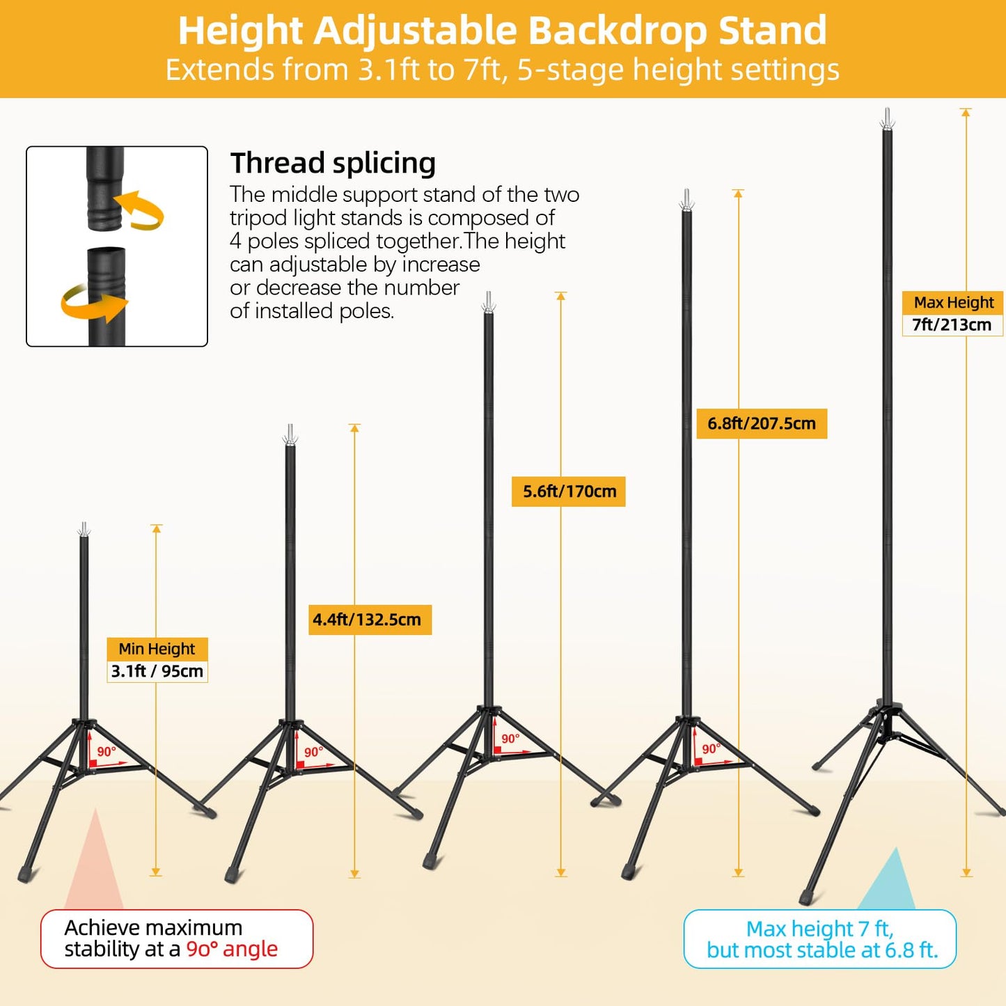 Backdrop Stand 10x7ft(WxH)- 7 Widths Photo Studio Adjustable Background Stand Support kit with Clamps,Carrying Bag for Party, Photo Booth, Banner, Events Decoration, Wedding, Photography