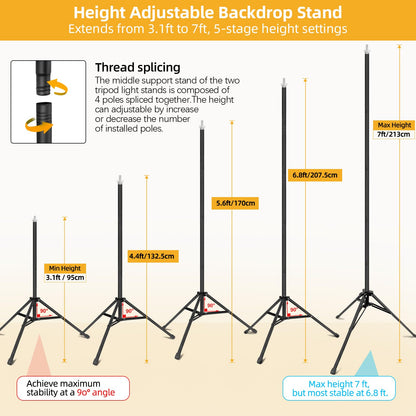 Backdrop Stand 10x7ft(WxH)- 7 Widths Photo Studio Adjustable Background Stand Support kit with Clamps,Carrying Bag for Party, Photo Booth, Banner, Events Decoration, Wedding, Photography
