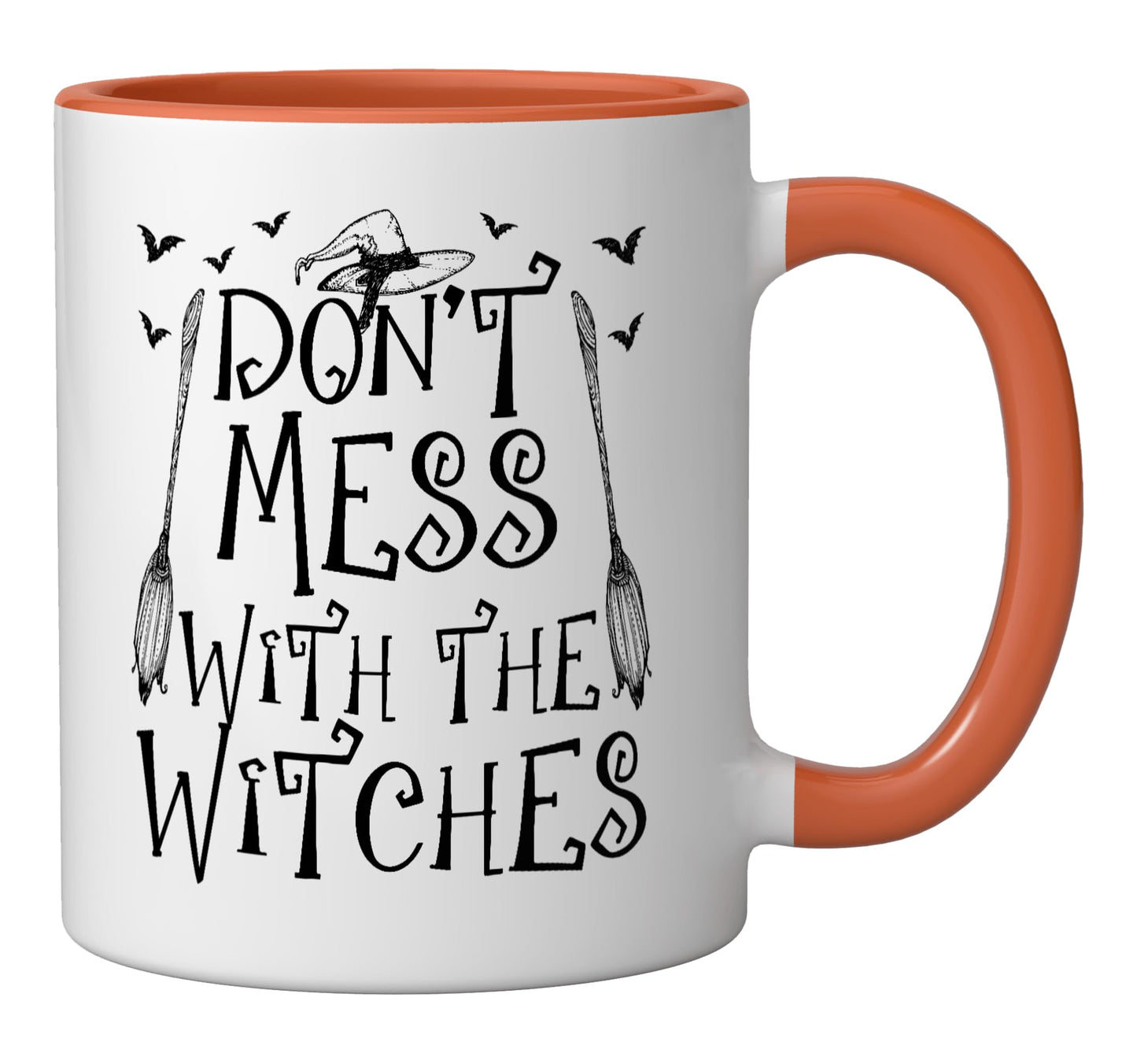 Don't Mess With The Witches Halloween Witch Trick Or Treat Ceramic Mug, Orange/White