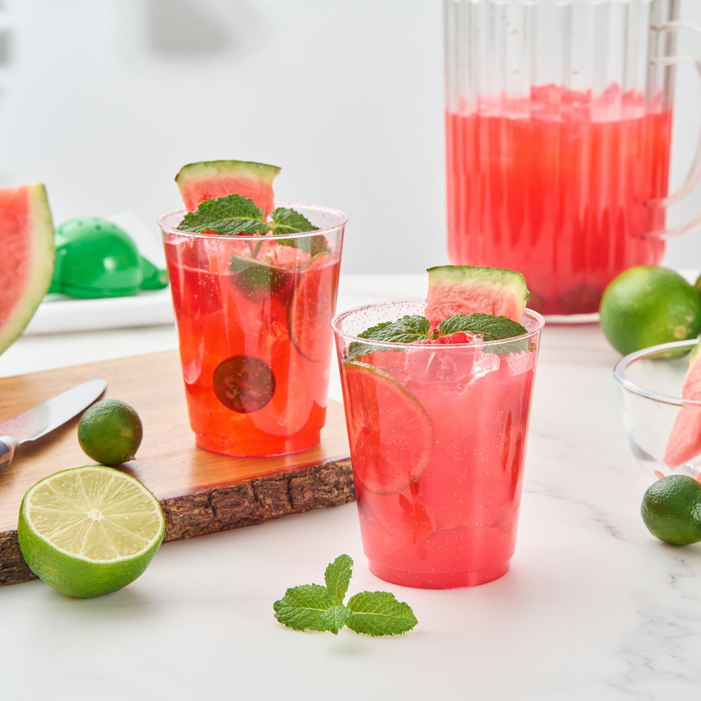 Restaurantware Glitter Cups 10 oz Pack of 20 Pink Glitter Plastic Cups Fancy Drink Tumblers Disposable, Durable Plastic Glasses Cold Food-Friendly Tumblers for Cocktails Punch at Parties