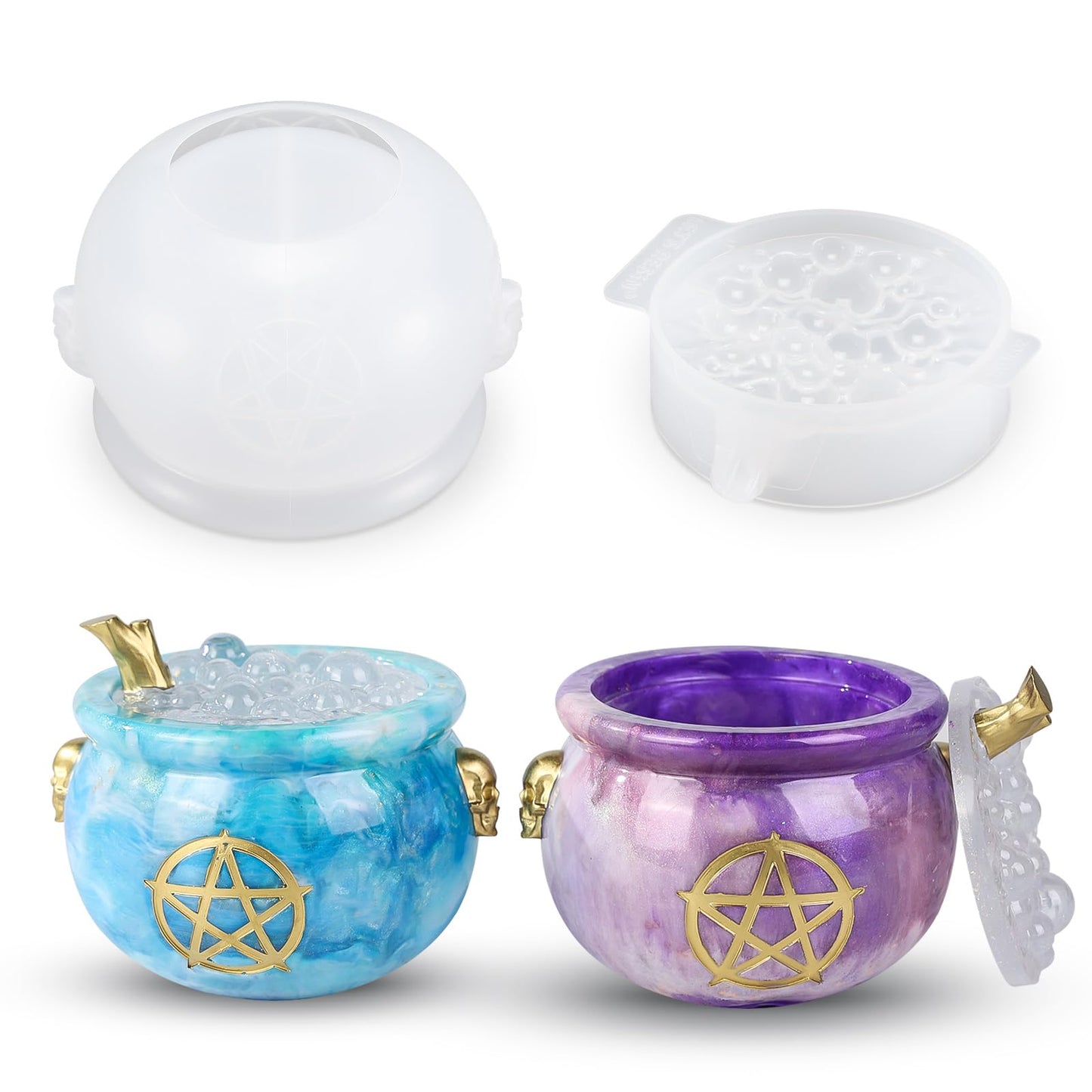 LET’S Resin Witch Cauldron Resin Mold, Halloween Resin Molds, 3D Jar Resin Molds Silicone 4.7'' Width, Large Jar Molds for Epoxy Casting Craft, Storage Box,Candy Container,Candle Holder