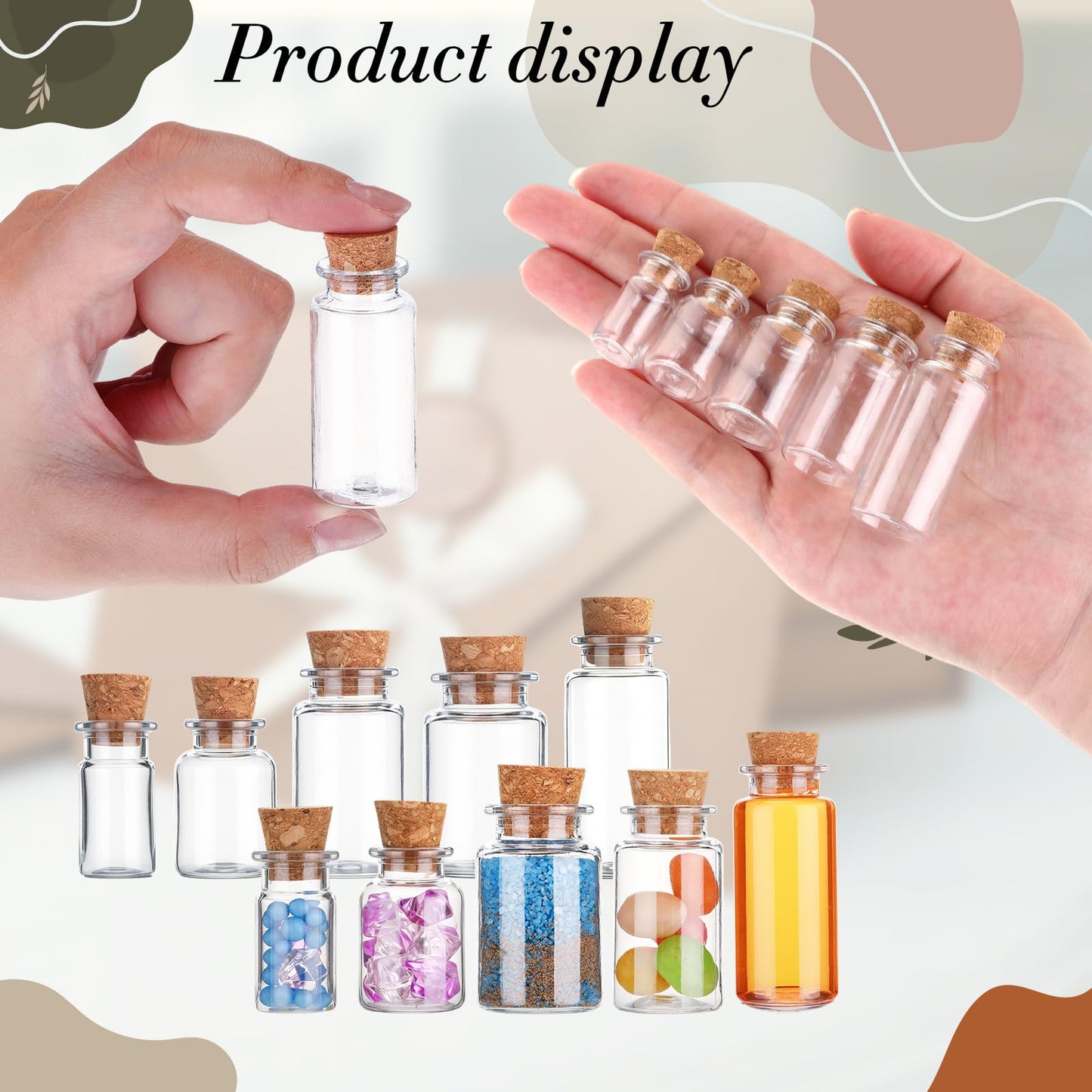 Bokon 25 Pack Mini Plastic Bottles with Corks Stoppers Eye Screws Funnels Small Potion Bottles Tiny Clear Sand Art Jar Wishing Vial for Birthday Party DIY Crafts Gift