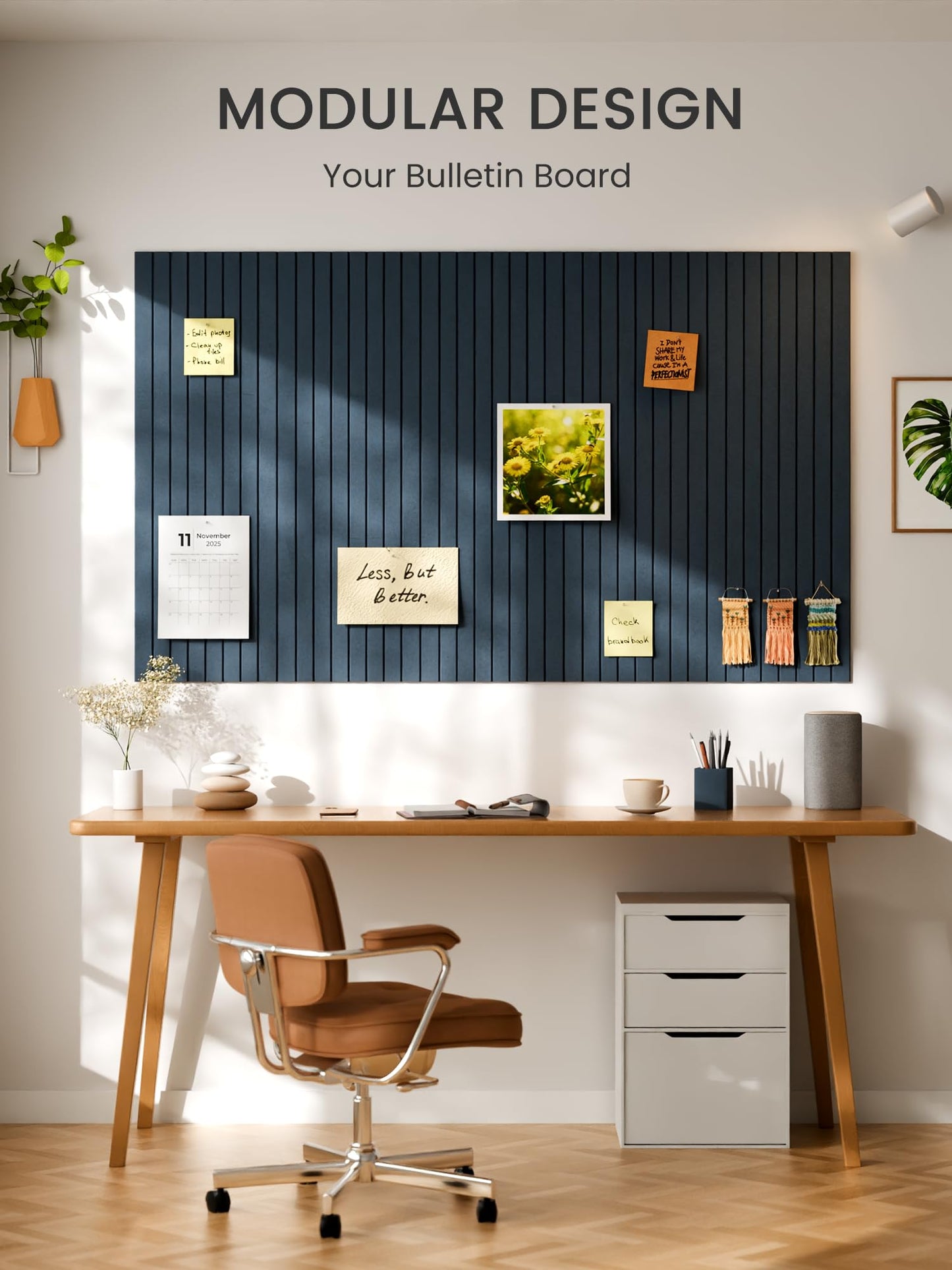 Bumusty Large Cork Board Alternative-48 x 36" Felt Bulletin Board Tiles, with 30 Pushpins, 70 Adhesive Tabs, Fine-Stripe 12-Pack, Cork Boards for Office Push Pin Board Felt Board-Navy Blue
