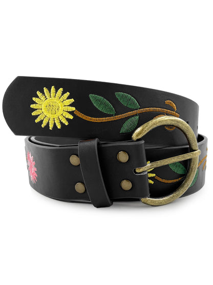 Beautiful Nomad Belts for Women Western Fashion Boho Embroidery PU Leather Belt for Jeans Dress