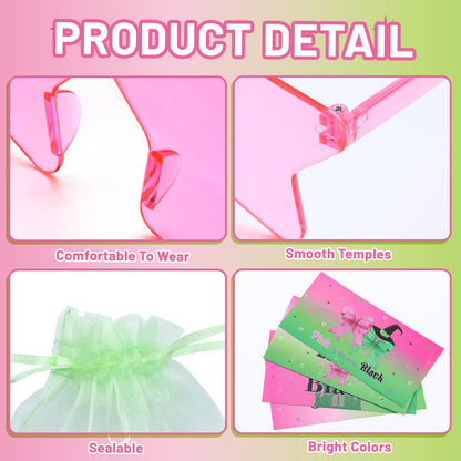 Tellegloww 24 Set Witch Party Favor Pink and Green Star Sunglasses Princess and Witch Cards Organza Bags Birthday Party Supplies Decorations