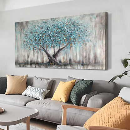 Arjun Tree Wall Art Canvas for Living Room Blue Tree of Life Nature Teal Abstract Textured Painting Picture Modern Panoramic Landscape Artwork Framed Bedroom Home Office Decor, Large Size 40"x20"