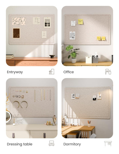 Fluxynara Bulletin Board,35.4" x 23.6" Cork Board Alternative with 12 Safe Removable Adhesive Tabs, Foldable Felt Pin Board for Home Office, Classroom, Bedroom,Entryway for Walls—Oatmeal