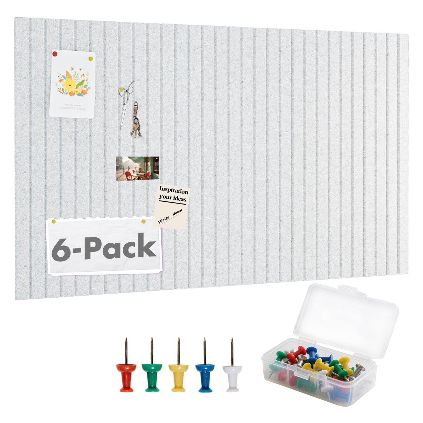 Cork Board Tiles for Wall with Push Pins, Removable 36" x 24" Slat Bulletin Board Sets, Adhesive Pin Board | Magrowill 6 Packs Felt Panels for Interior Wall Decor