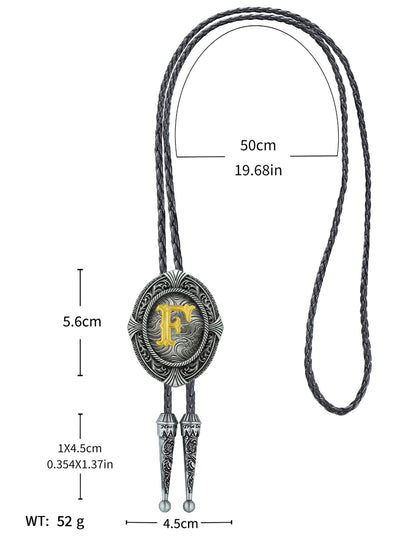 HUABOLA CALYN Vintage Bolo tie for Men Western Cowboy Native American Initial Letter ABCDJMR to Z Costume Bolo ties for Women (F)